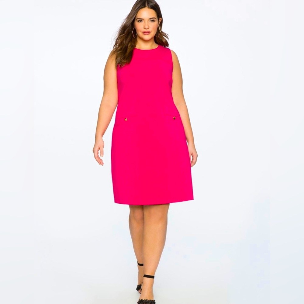 Eloquii Hot Pink Sleeveless Midi Dress